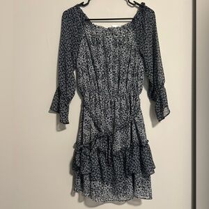 New! LOFT Blue White Floral Long Sleeve Dress NWT Small Tie Boho Asymmetrical